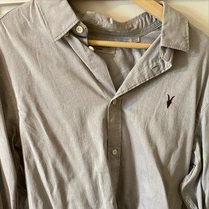 All Saints Light Grey Long Sleeve Button Up Cotton Shirt
